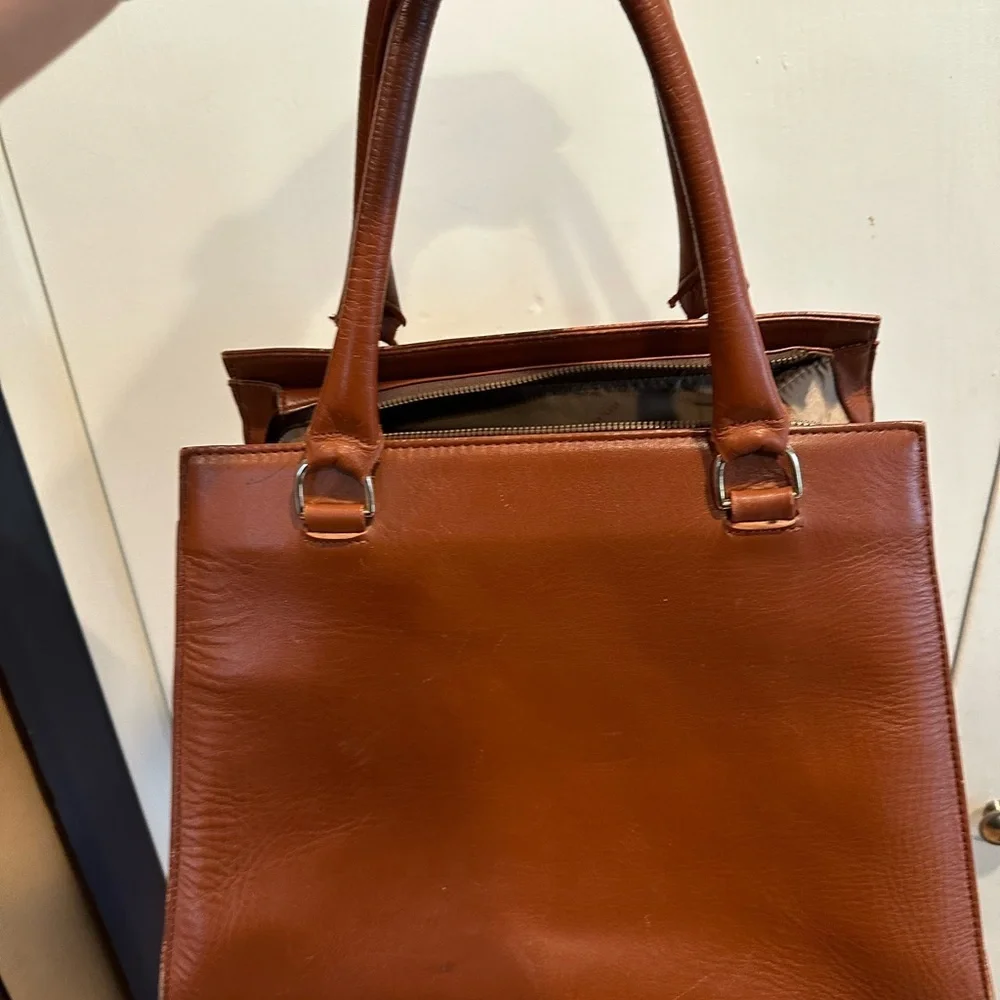 Lorenzo Martinez Brown Leather Handbag with Red Accents